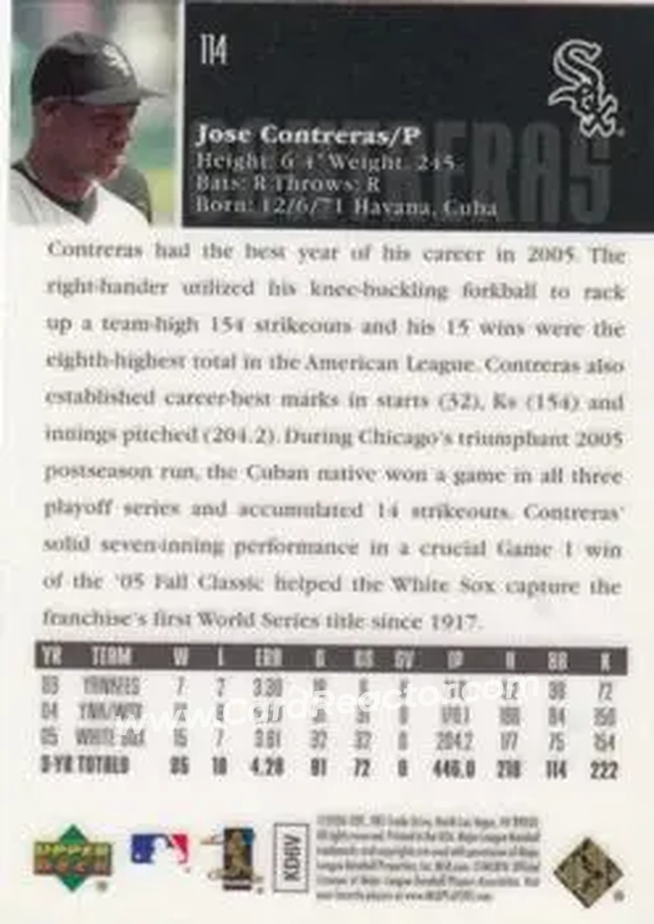 2006 Upper Deck Special F/X #114 - Jose Contreras - Chicago White Sox - Back 2006 Upper Deck Special F/X #114 - Jose Contreras - Chicago White Sox - Back