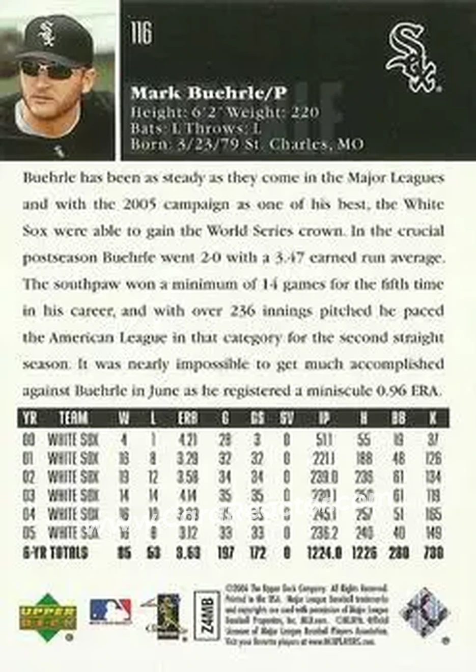 2006 Upper Deck Special F/X #116 - Mark Buehrle - Chicago White Sox - Back 2006 Upper Deck Special F/X #116 - Mark Buehrle - Chicago White Sox - Back