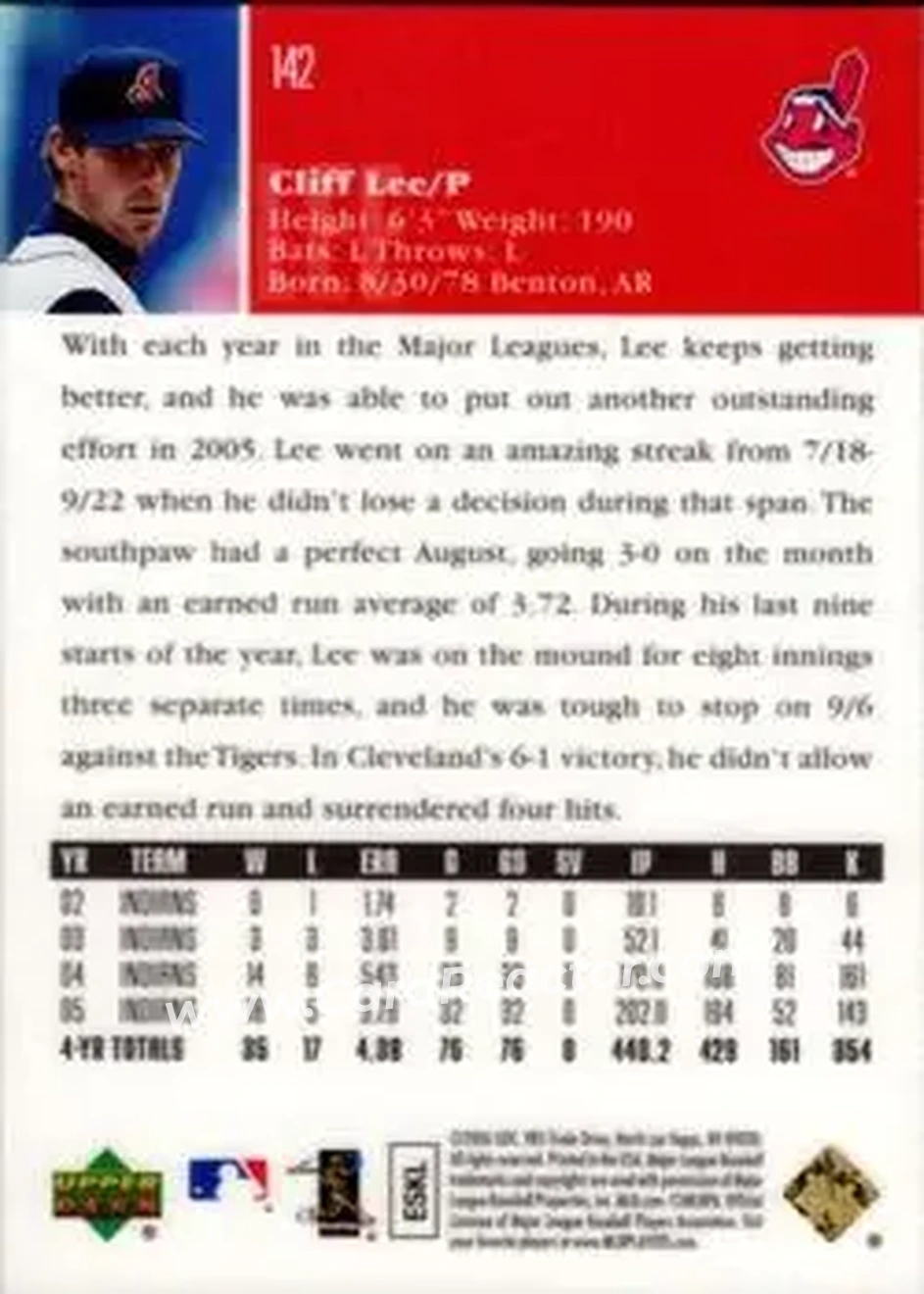 2006 Upper Deck Special F/X #142 - Cliff Lee - Cleveland Indians - Back