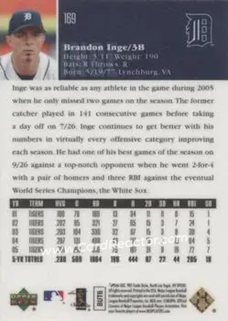 2006 Upper Deck Special F/X #169 - Brandon Inge - Detroit Tigers - Back 2006 Upper Deck Special F/X #169 - Brandon Inge - Detroit Tigers - Back