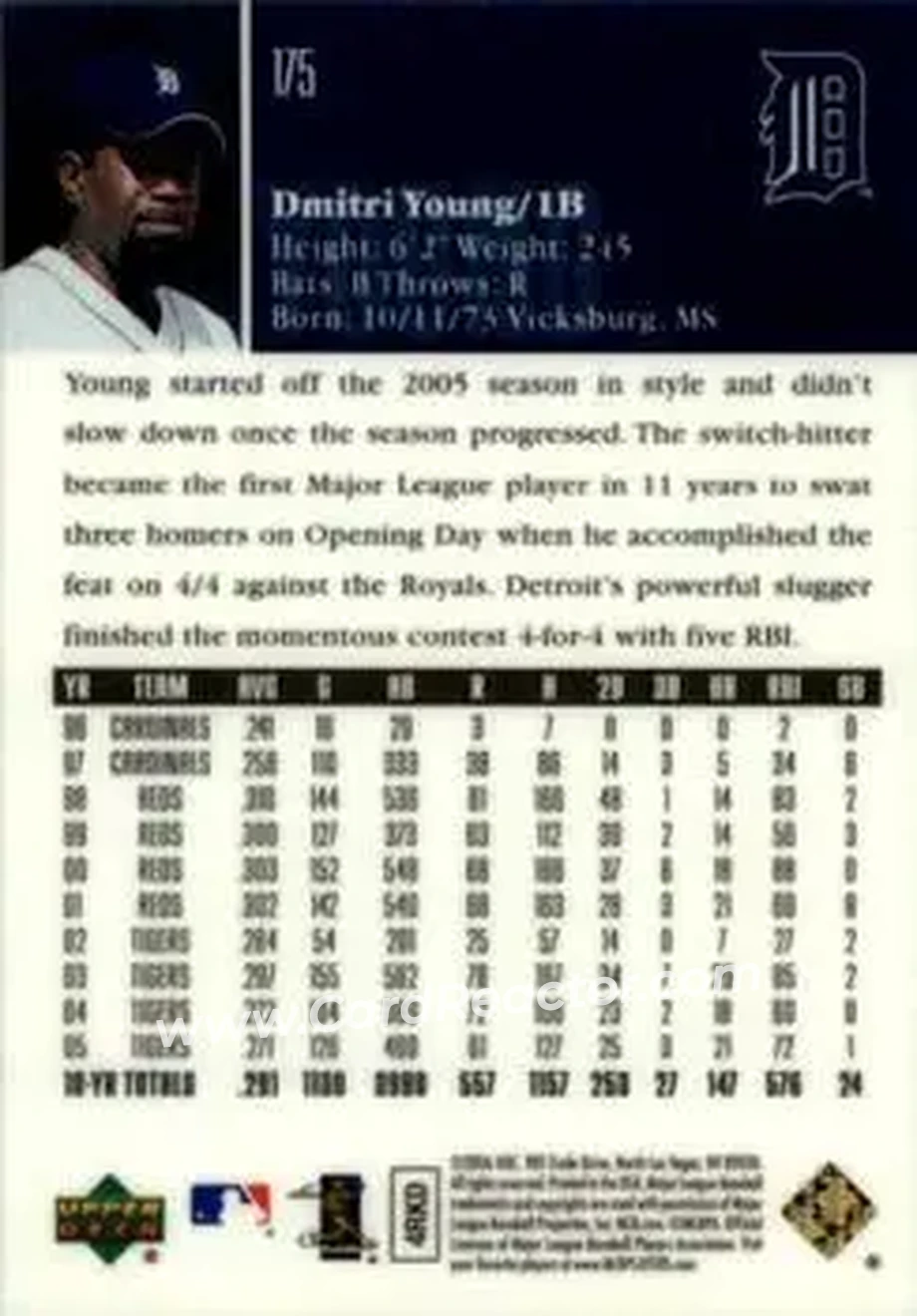 2006 Upper Deck Special F/X #175 - Dmitri Young - Detroit Tigers - Back 2006 Upper Deck Special F/X #175 - Dmitri Young - Detroit Tigers - Back