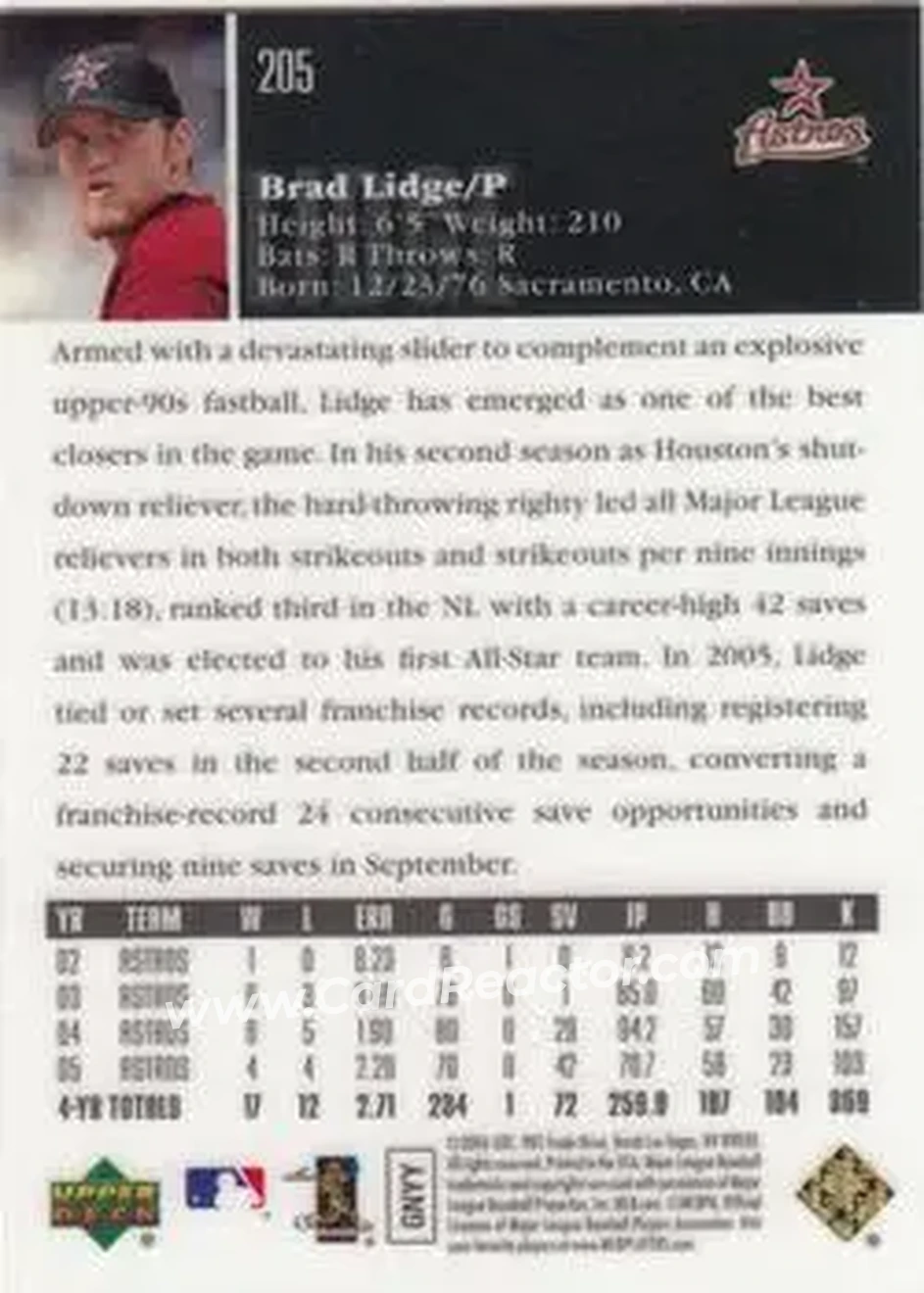 2006 Upper Deck Special F/X #205 - Brad Lidge - Houston Astros - Back