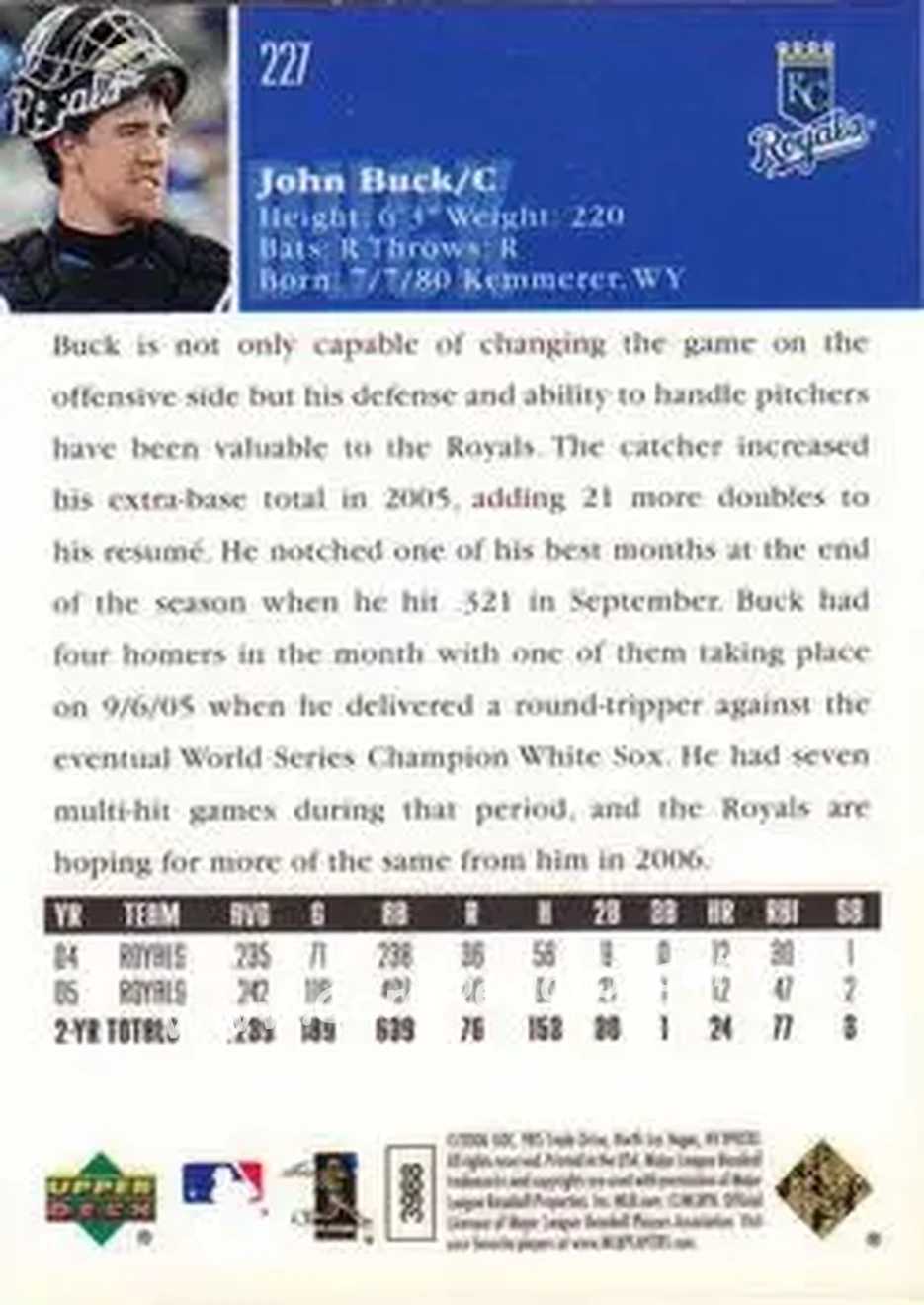 2006 Upper Deck Special F/X #227 - John Buck - Kansas City Royals - Back 2006 Upper Deck Special F/X #227 - John Buck - Kansas City Royals - Back