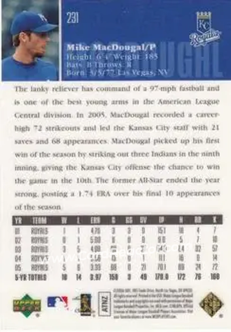 2006 Upper Deck Special F/X #231 - Mike MacDougal - Kansas City Royals - Back