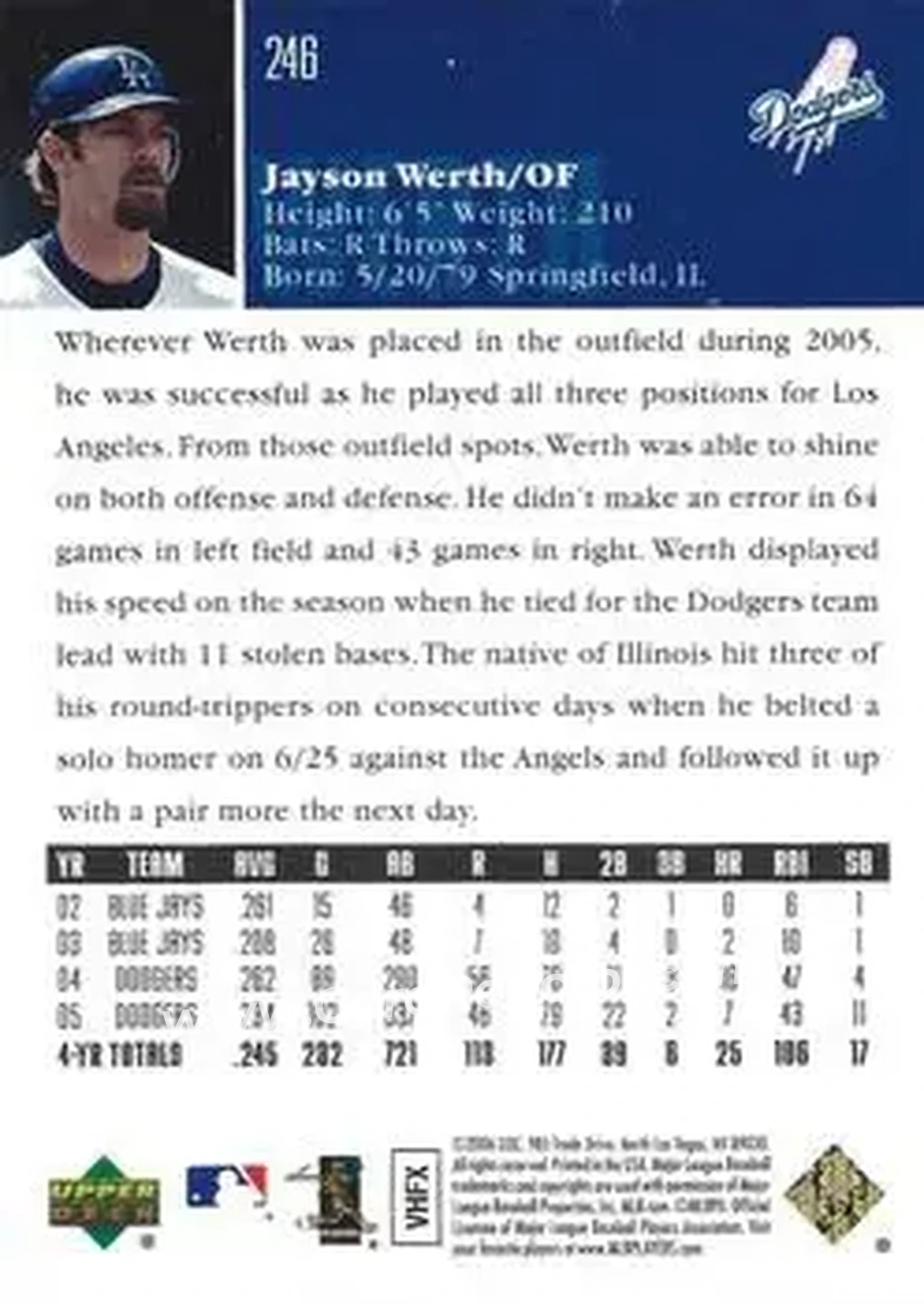 2006 Upper Deck Special F/X #246 - Jayson Werth - Los Angeles Dodgers - Back 2006 Upper Deck Special F/X #246 - Jayson Werth - Los Angeles Dodgers - Back