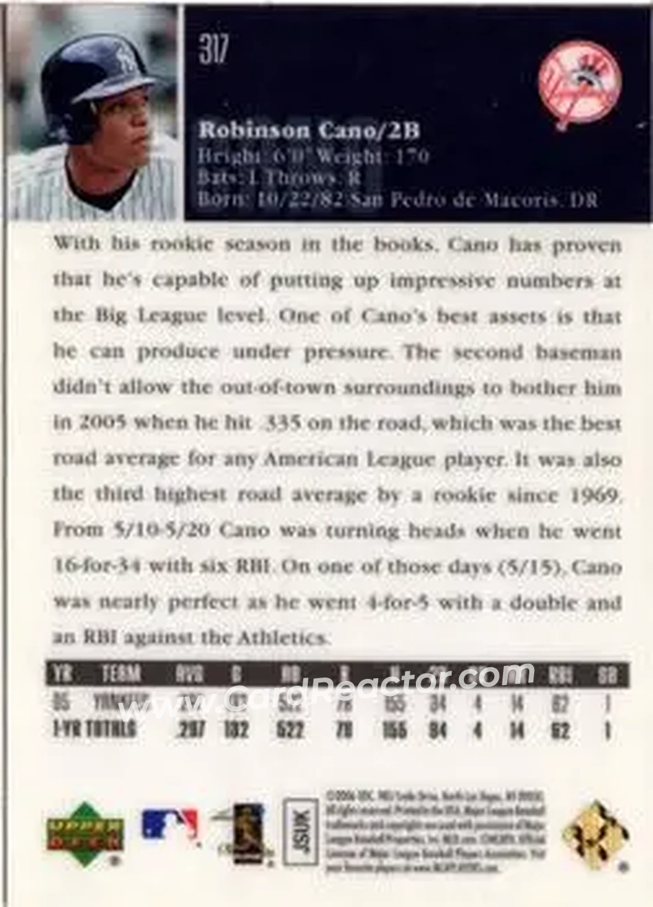 2006 Upper Deck Special F/X #317 - Robinson Cano - New York Yankees - Back 2006 Upper Deck Special F/X #317 - Robinson Cano - New York Yankees - Back