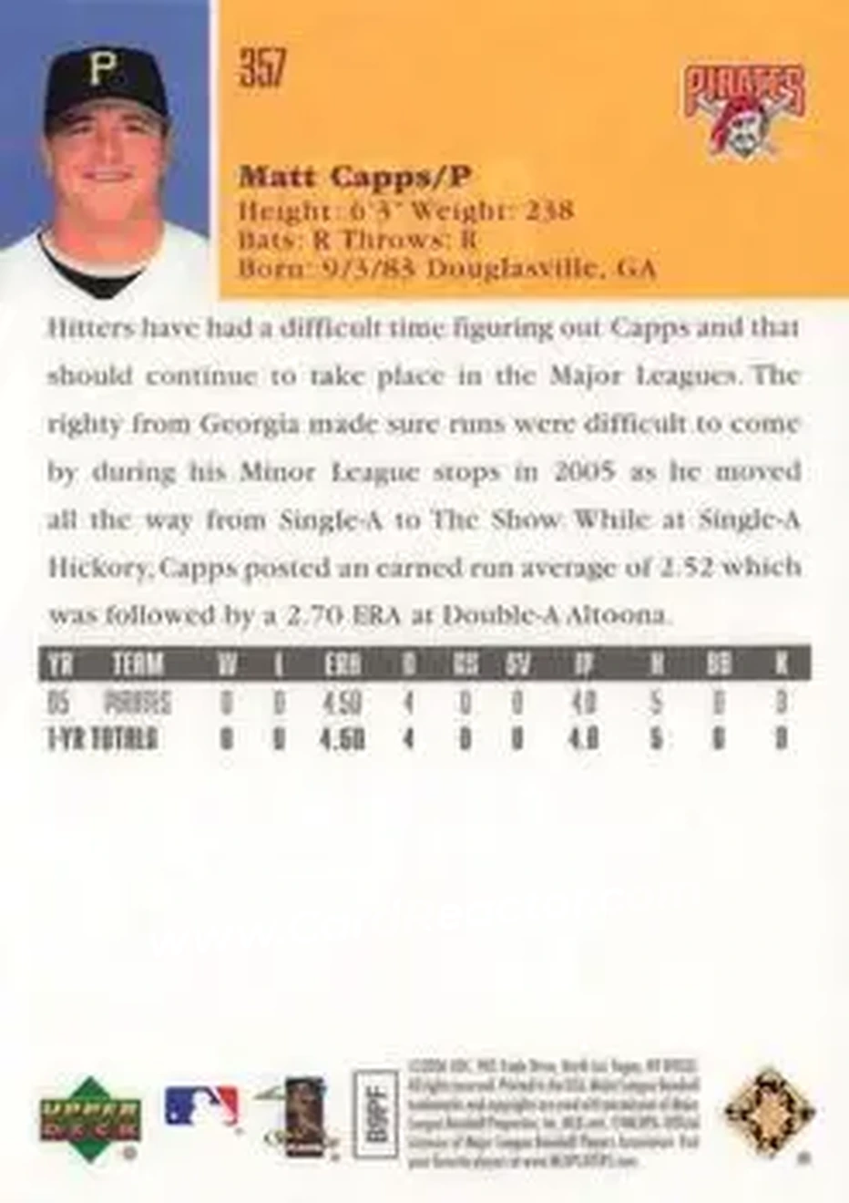 2006 Upper Deck Special F/X #357 - Matt Capps - Pittsburgh Pirates - Back 2006 Upper Deck Special F/X #357 - Matt Capps - Pittsburgh Pirates - Back