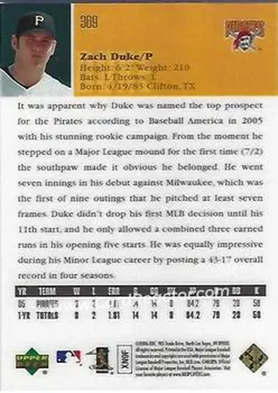 2006 Upper Deck Special F/X #369 - Zach Duke - Pittsburgh Pirates - Back