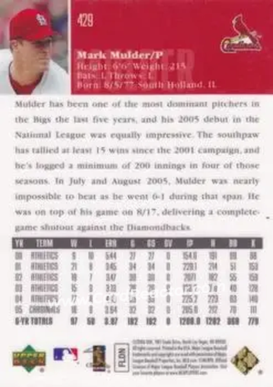 2006 Upper Deck Special F/X #429 - Mark Mulder - St. Louis Cardinals - Back 2006 Upper Deck Special F/X #429 - Mark Mulder - St. Louis Cardinals - Back