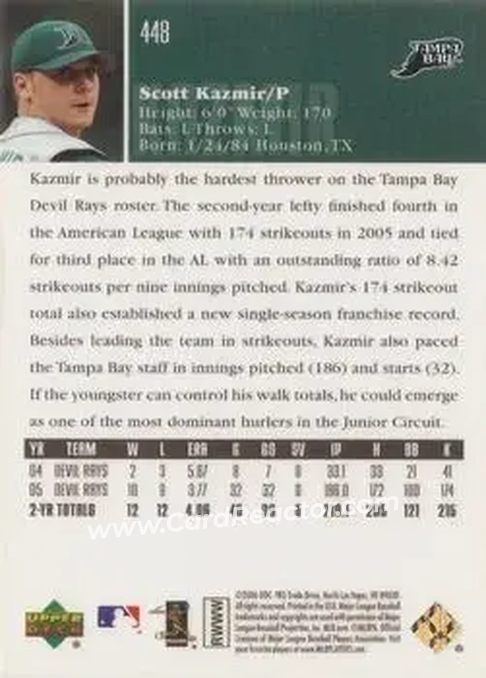 2006 Upper Deck Special F/X #448 - Scott Kazmir - Tampa Bay Devil Rays - Back