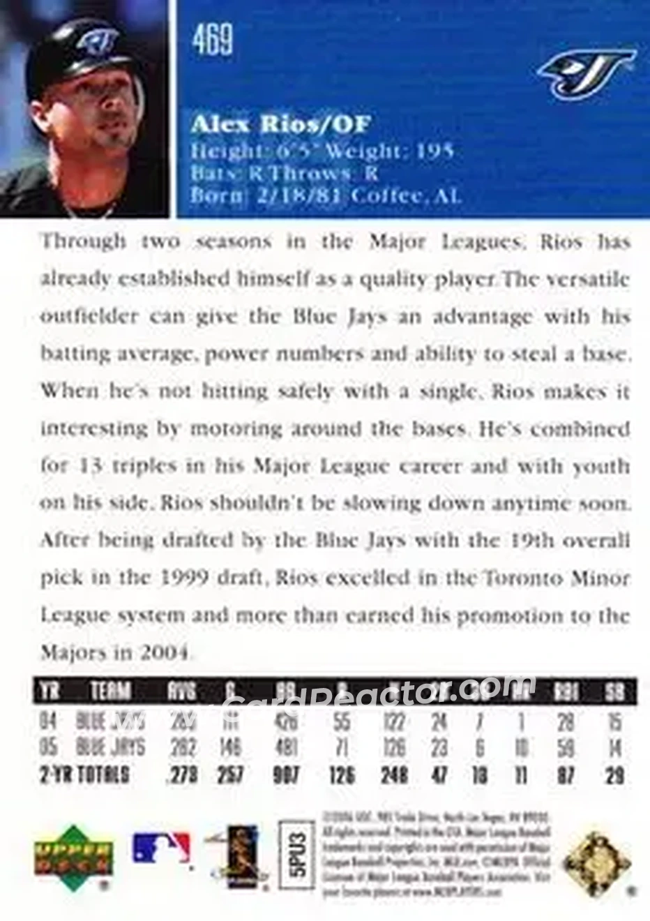 2006 Upper Deck Special F/X #469 - Alex Rios - Toronto Blue Jays - Back 2006 Upper Deck Special F/X #469 - Alex Rios - Toronto Blue Jays - Back