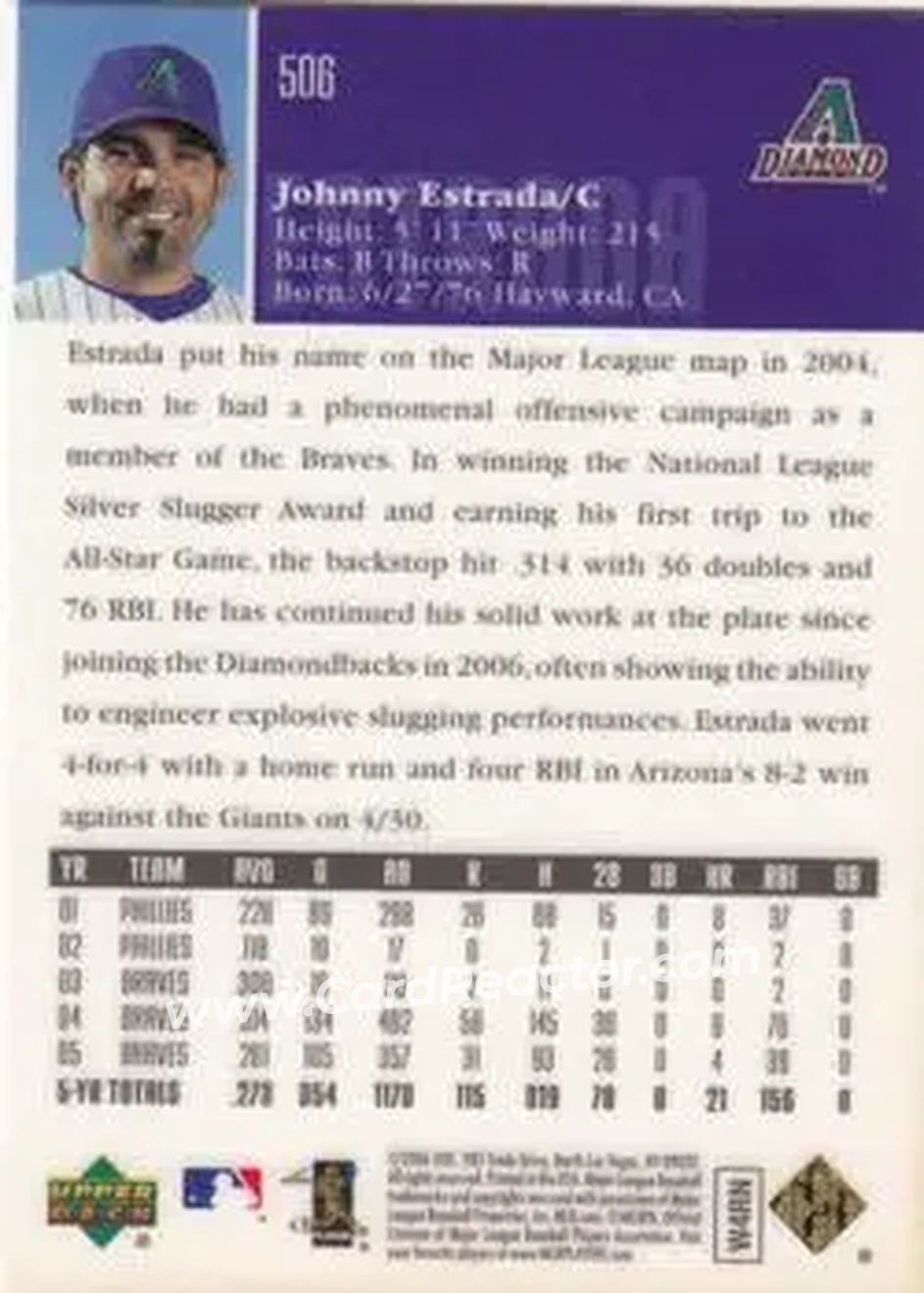 2006 Upper Deck Special F/X #506 - Johnny Estrada - Arizona Diamondbacks - Back 2006 Upper Deck Special F/X #506 - Johnny Estrada - Arizona Diamondbacks - Back