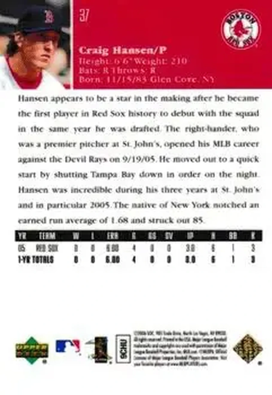 2006 Upper Deck Special F/X #37 - Craig Hansen - Boston Red Sox - Back 2006 Upper Deck Special F/X #37 - Craig Hansen - Boston Red Sox - Back