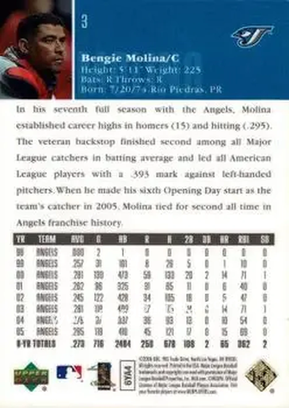 2006 Upper Deck Special F/X #3 - Bengie Molina - Toronto Blue Jays - Back 2006 Upper Deck Special F/X #3 - Bengie Molina - Toronto Blue Jays - Back