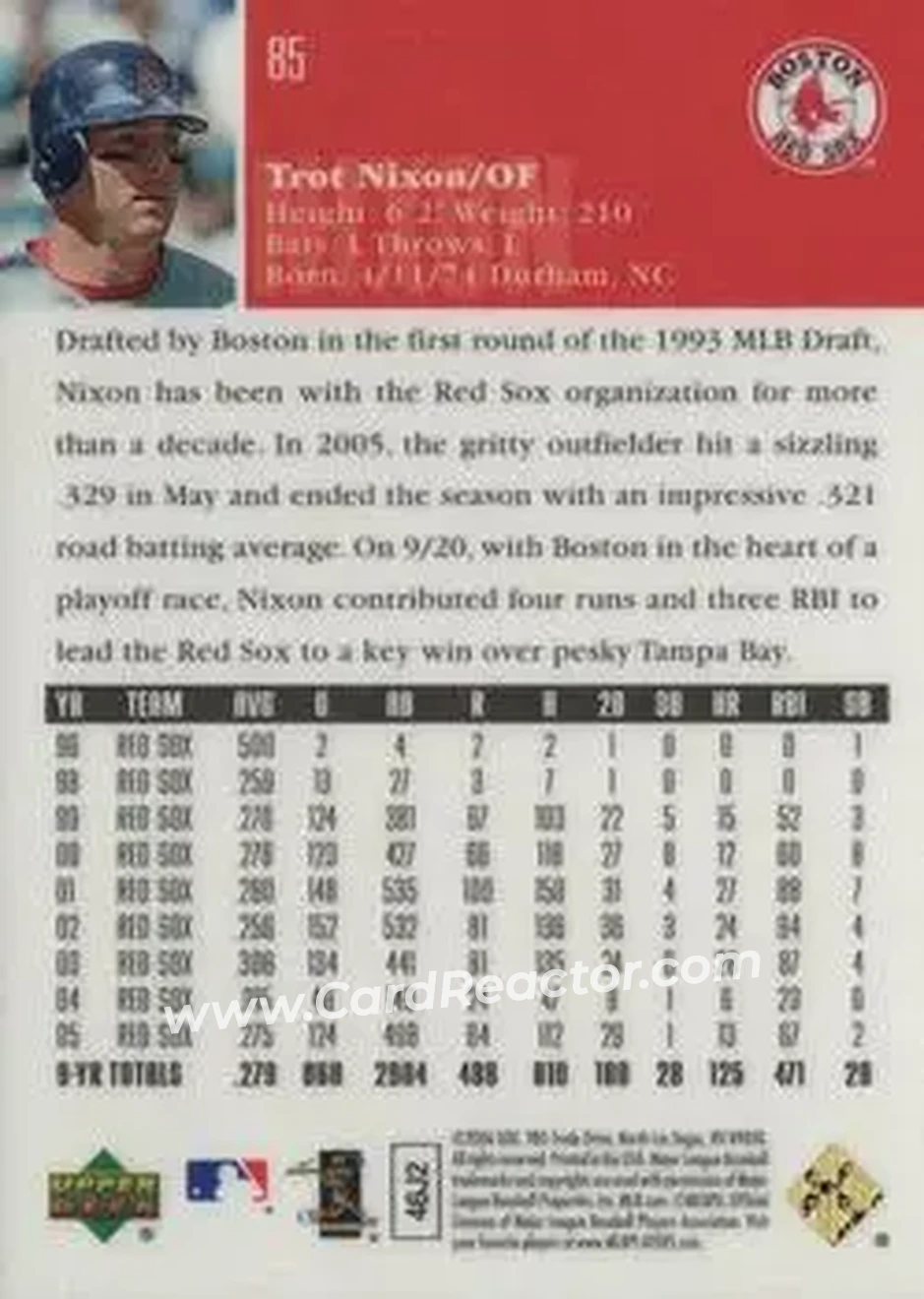 2006 Upper Deck Special F/X #85 - Trot Nixon - Boston Red Sox - Back