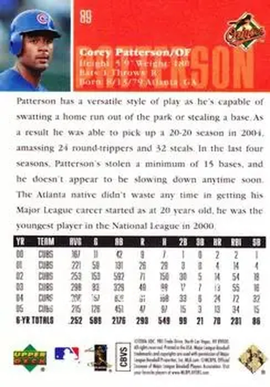 2006 Upper Deck Special F/X #89 - Corey Patterson - Baltimore Orioles - Back