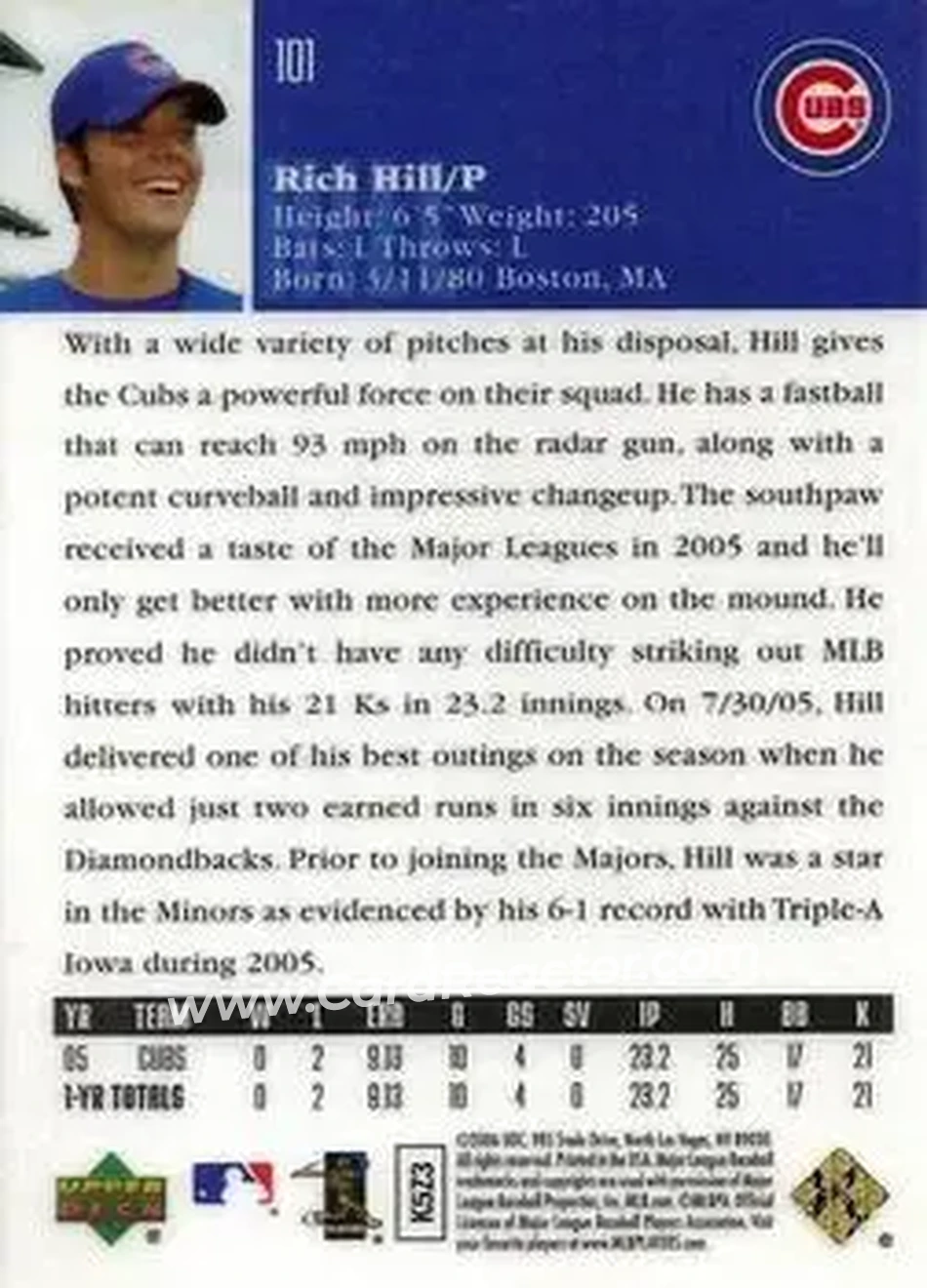2006 Upper Deck Special F/X #101 - Rich Hill - Chicago Cubs - Back 2006 Upper Deck Special F/X #101 - Rich Hill - Chicago Cubs - Back