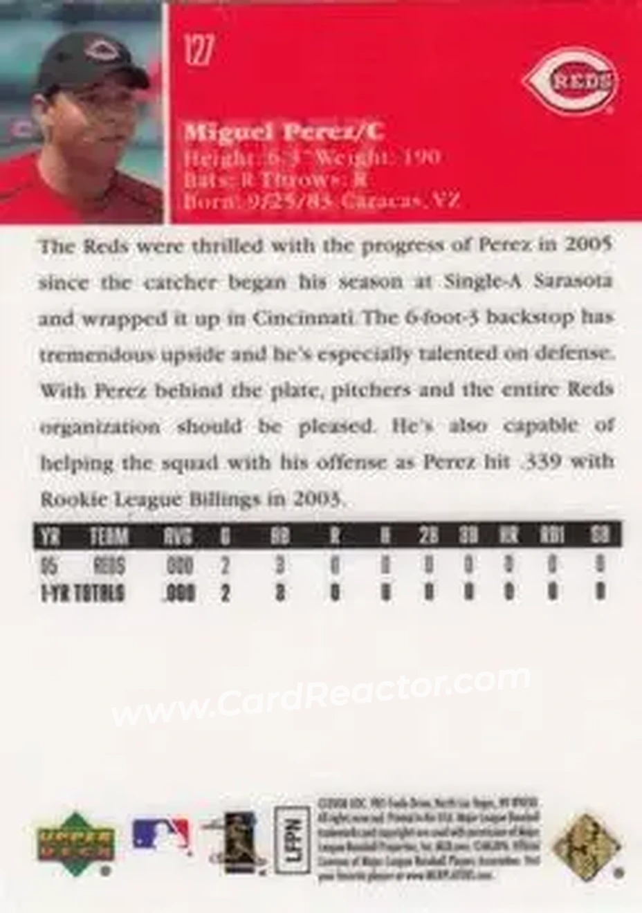 2006 Upper Deck Special F/X #127 - Miguel Perez - Cincinnati Reds - Back 2006 Upper Deck Special F/X #127 - Miguel Perez - Cincinnati Reds - Back