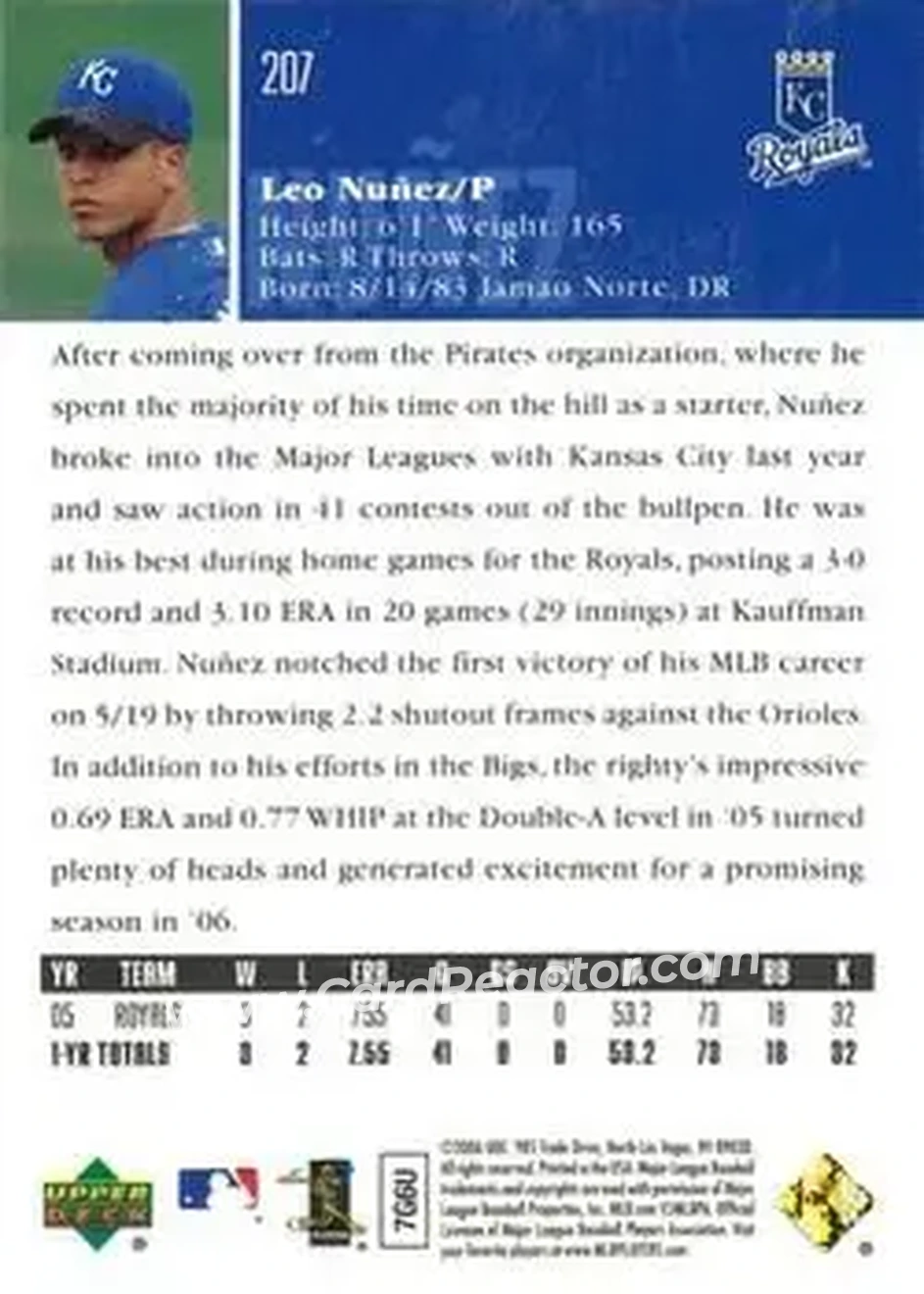 2006 Upper Deck Special F/X #207 - Leo Nunez - Kansas City Royals - Back 2006 Upper Deck Special F/X #207 - Leo Nunez - Kansas City Royals - Back