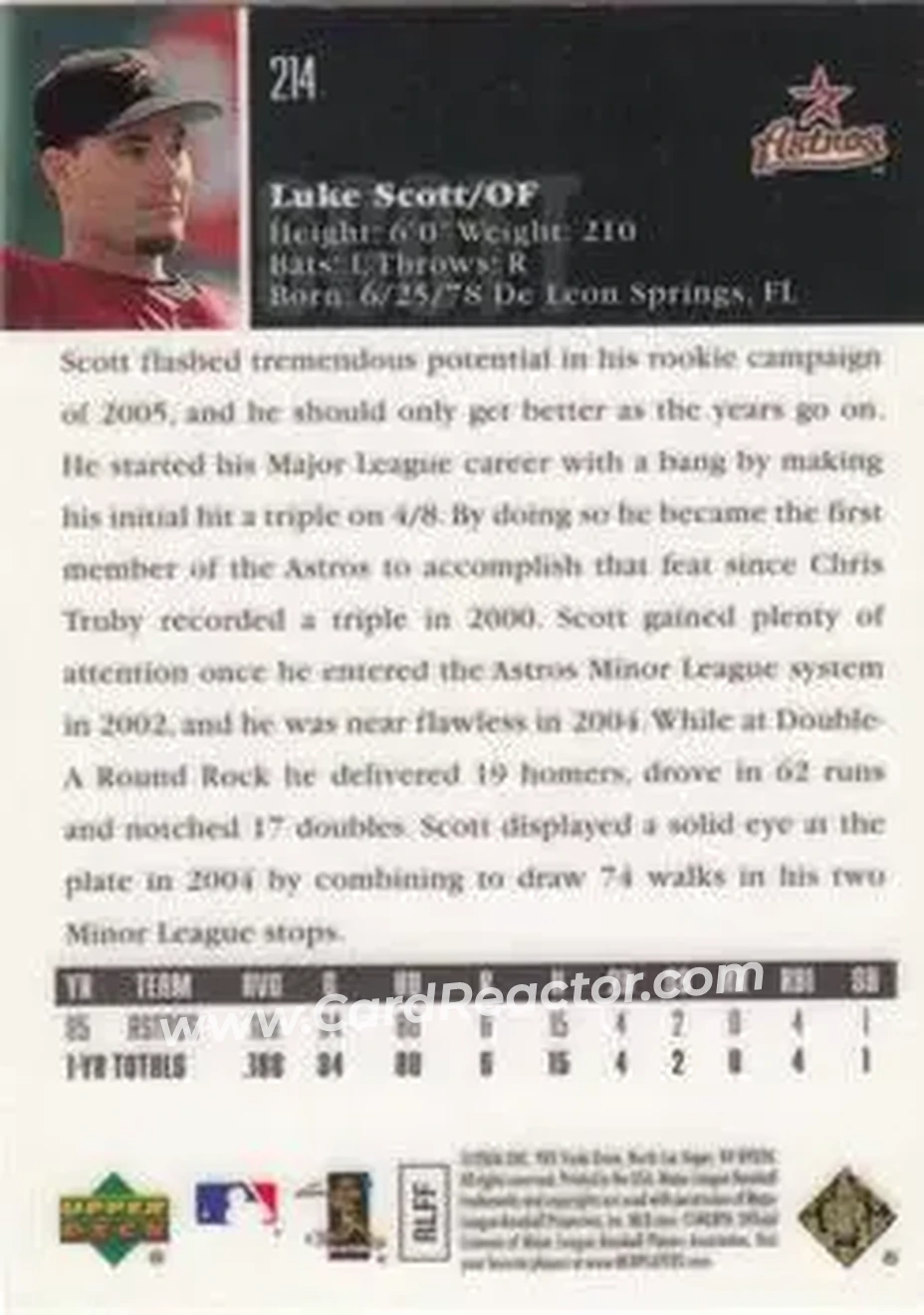 2006 Upper Deck Special F/X #214 - Luke Scott - Houston Astros - Back