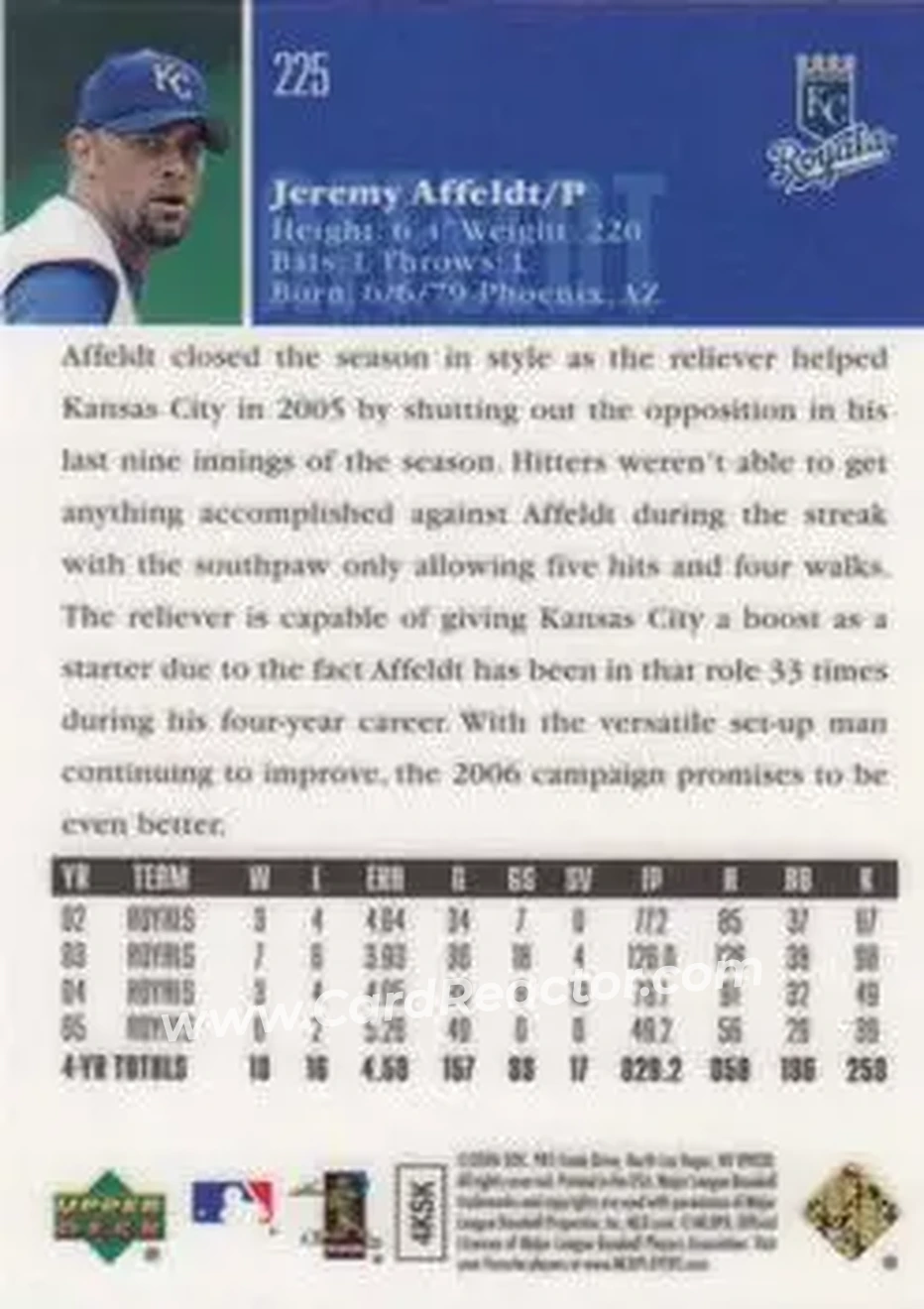 2006 Upper Deck Special F/X #225 - Jeremy Affeldt - Kansas City Royals - Back