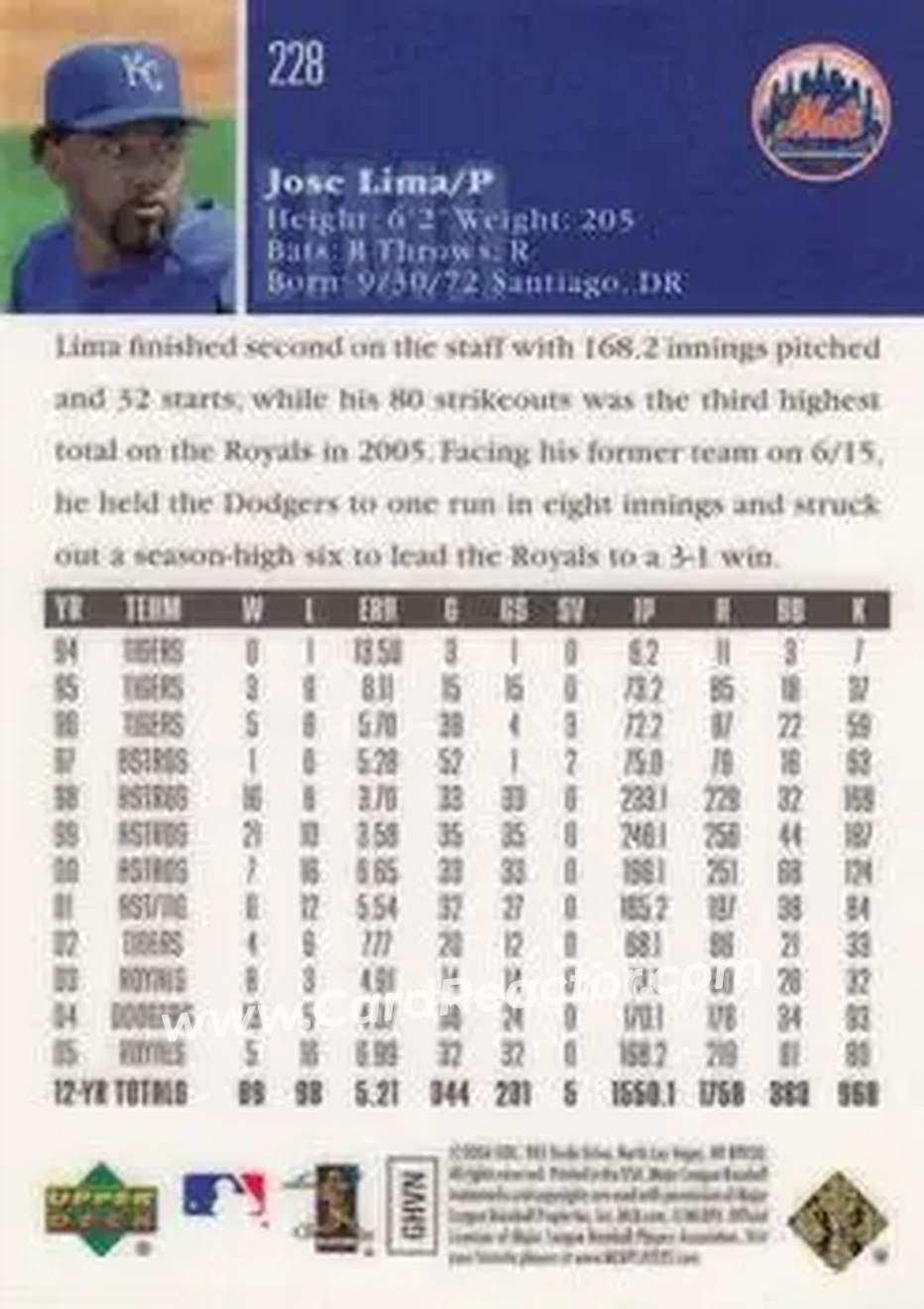 2006 Upper Deck Special F/X #228 - Jose Lima - New York Mets - Back 2006 Upper Deck Special F/X #228 - Jose Lima - New York Mets - Back