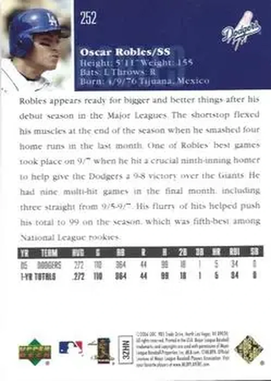 2006 Upper Deck Special F/X #252 - Oscar Robles - Los Angeles Dodgers - Back 2006 Upper Deck Special F/X #252 - Oscar Robles - Los Angeles Dodgers - Back