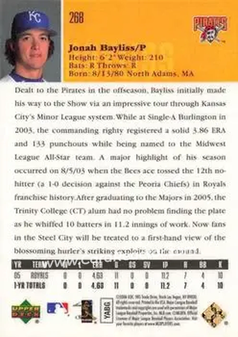 2006 Upper Deck Special F/X #268 - Jonah Bayliss - Pittsburgh Pirates - Back 2006 Upper Deck Special F/X #268 - Jonah Bayliss - Pittsburgh Pirates - Back
