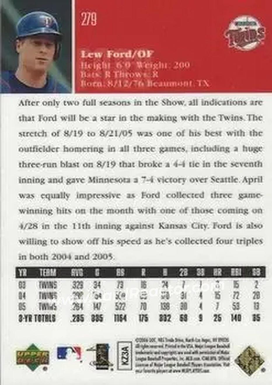 2006 Upper Deck Special F/X #279 - Lew Ford - Minnesota Twins - Back 2006 Upper Deck Special F/X #279 - Lew Ford - Minnesota Twins - Back