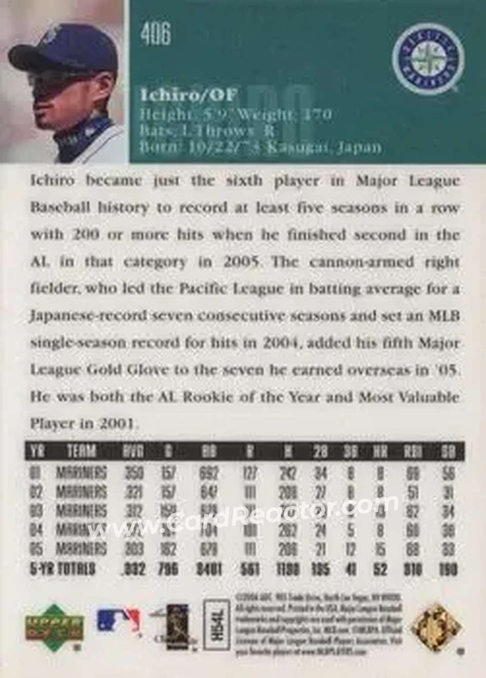 2006 Upper Deck Special F/X #406 - Ichiro - Seattle Mariners - Back