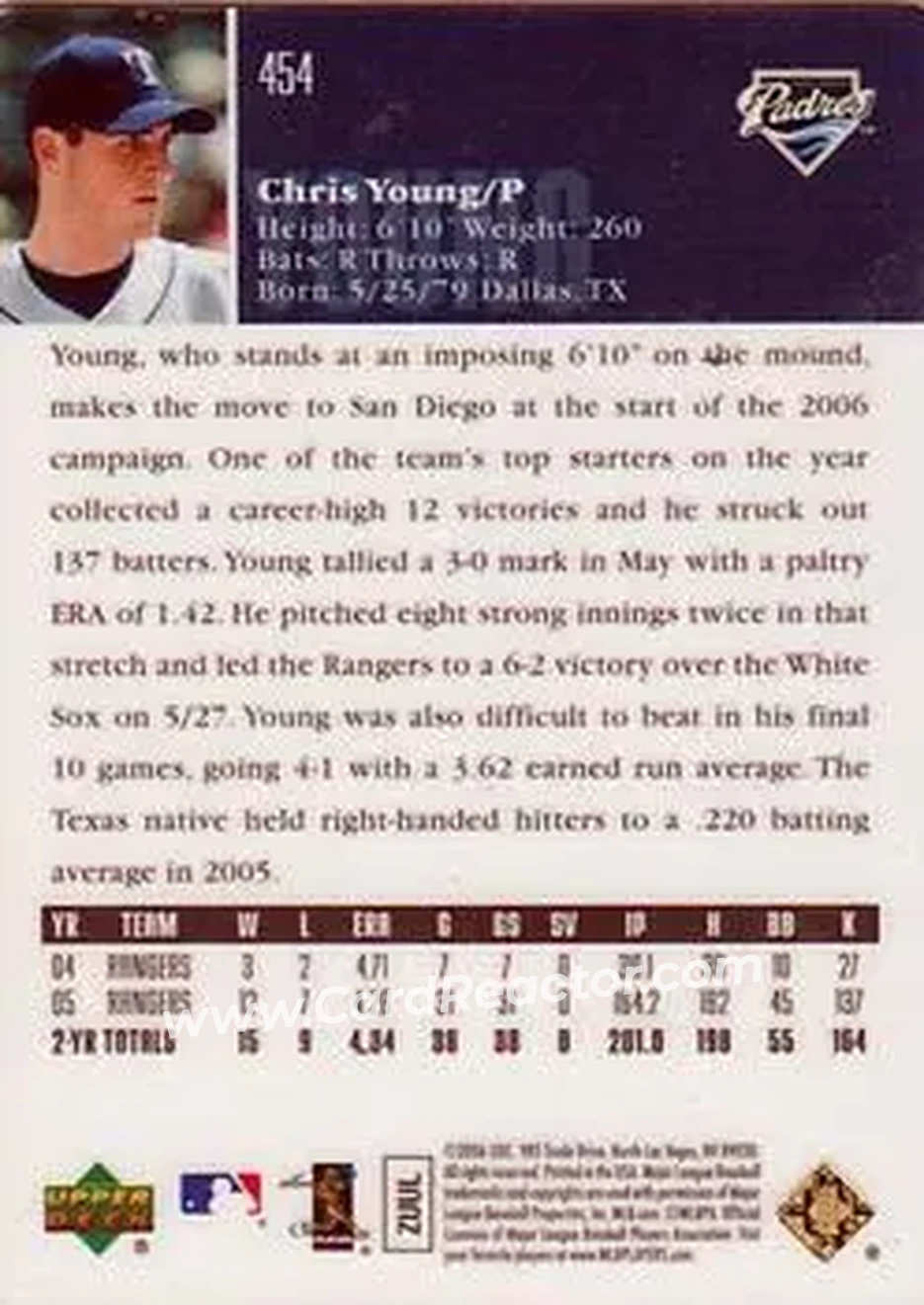 2006 Upper Deck Special F/X #454 - Chris Young - San Diego Padres - Back