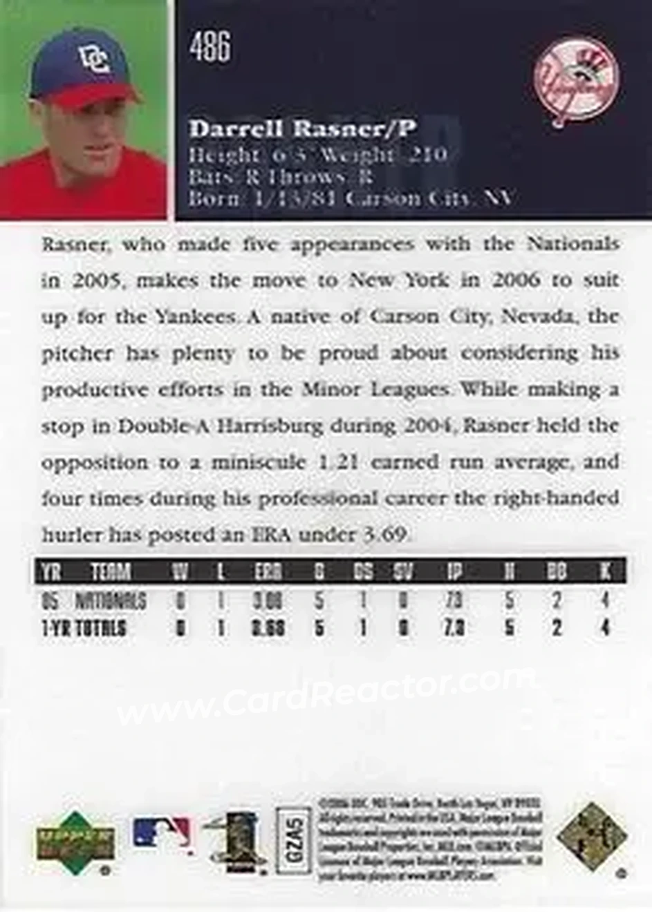 2006 Upper Deck Special F/X #486 - Darrell Rasner - New York Yankees - Back 2006 Upper Deck Special F/X #486 - Darrell Rasner - New York Yankees - Back
