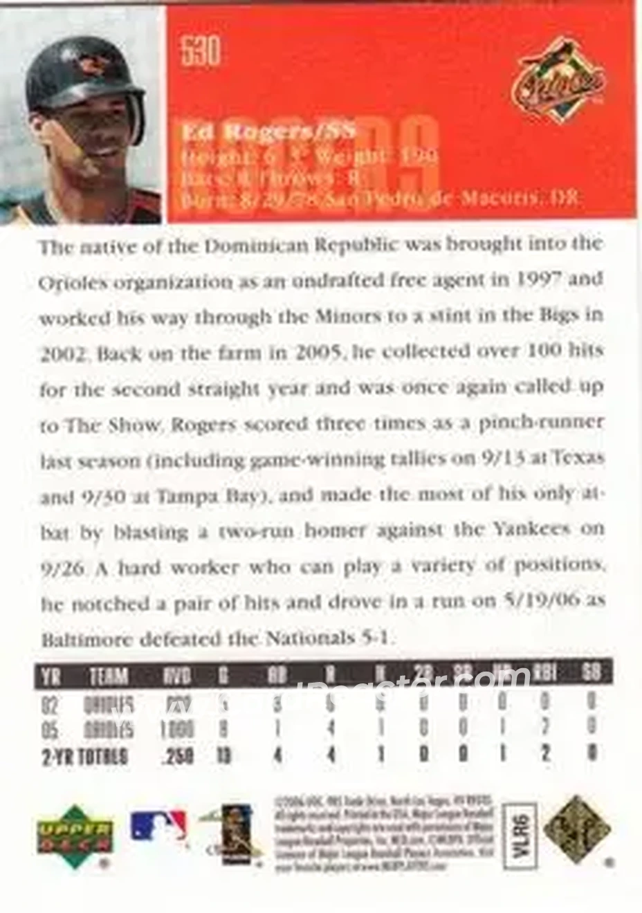 2006 Upper Deck Special F/X #530 - Ed Rogers - Baltimore Orioles - Back 2006 Upper Deck Special F/X #530 - Ed Rogers - Baltimore Orioles - Back