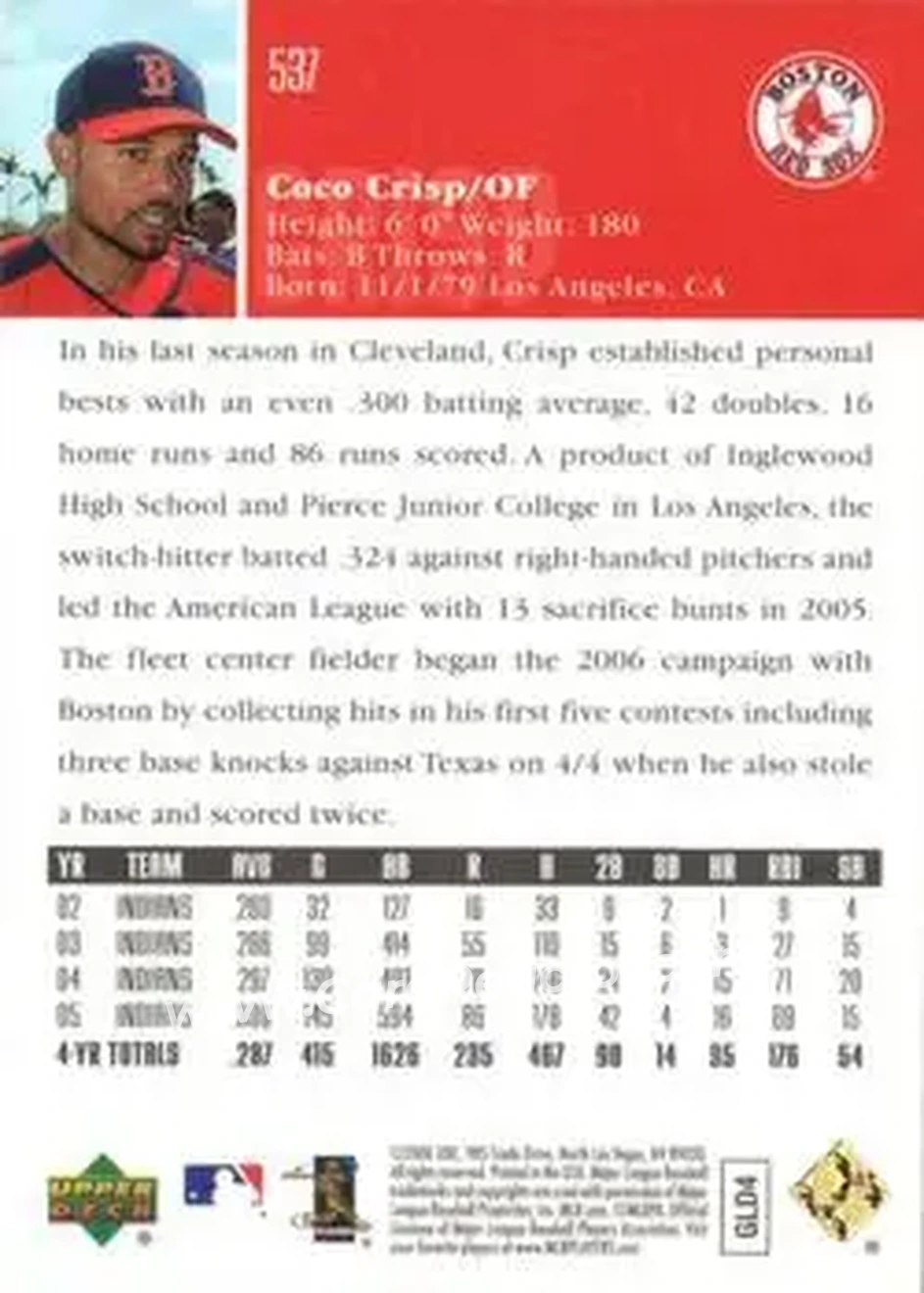 2006 Upper Deck Special F/X #537 - Coco Crisp - Boston Red Sox - Back 2006 Upper Deck Special F/X #537 - Coco Crisp - Boston Red Sox - Back