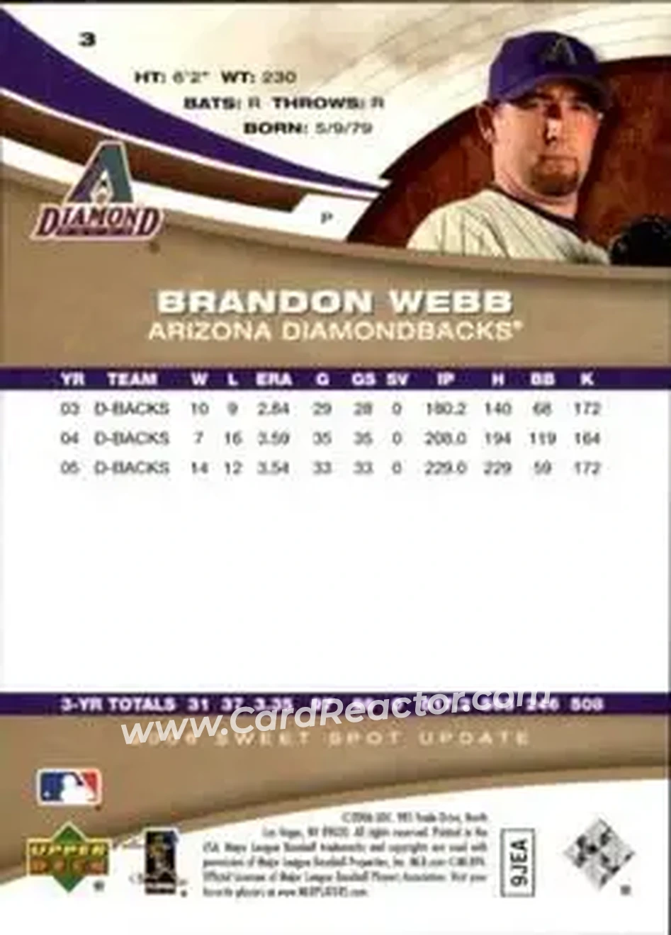 2006 Upper Deck Sweet Spot Update #3 - Brandon Webb - Arizona Diamondbacks - Back 2006 Upper Deck Sweet Spot Update #3 - Brandon Webb - Arizona Diamondbacks - Back