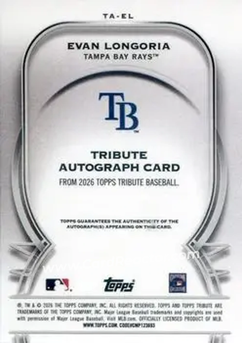2026 Topps Tribute - Tribute Autographs Gold #TA-EL - Evan Longoria - Tampa Bay Rays - Back 2026 Topps Tribute - Tribute Autographs Gold #TA-EL - Evan Longoria - Tampa Bay Rays - Back