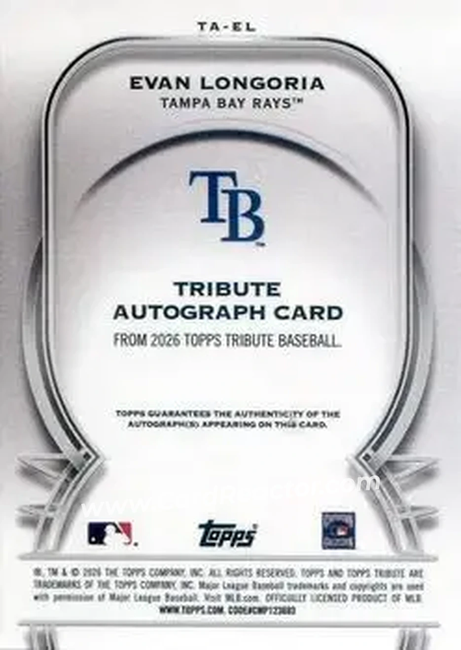 2026 Topps Tribute - Tribute Autographs Pink #TA-EL - Evan Longoria - Tampa Bay Rays - Back 2026 Topps Tribute - Tribute Autographs Pink #TA-EL - Evan Longoria - Tampa Bay Rays - Back