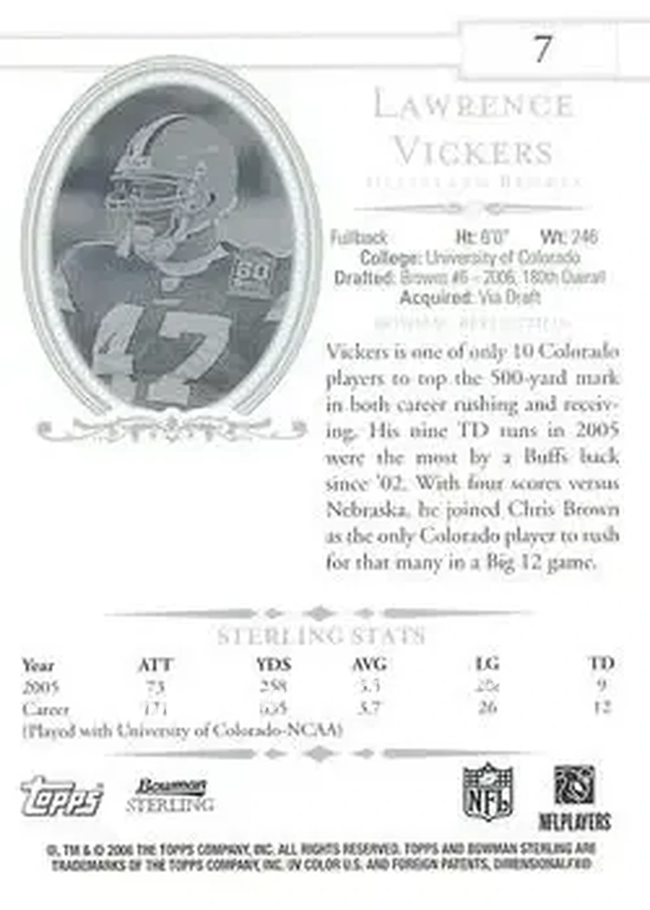 2006 Bowman Sterling #7 - Lawrence Vickers - Cleveland Browns - Back