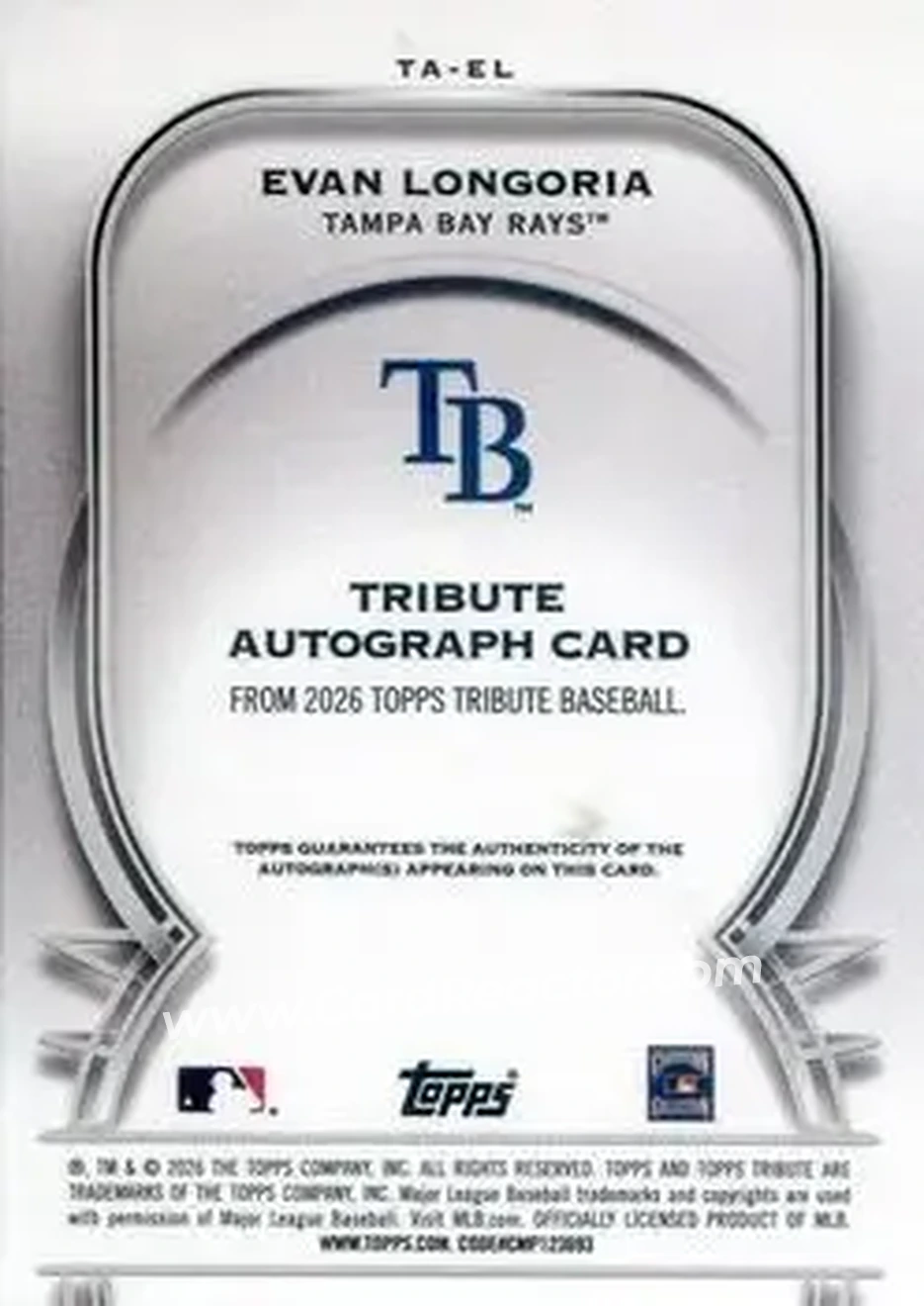 2026 Topps Tribute - Tribute Autographs Purple #TA-EL - Evan Longoria - Tampa Bay Rays - Back 2026 Topps Tribute - Tribute Autographs Purple #TA-EL - Evan Longoria - Tampa Bay Rays - Back