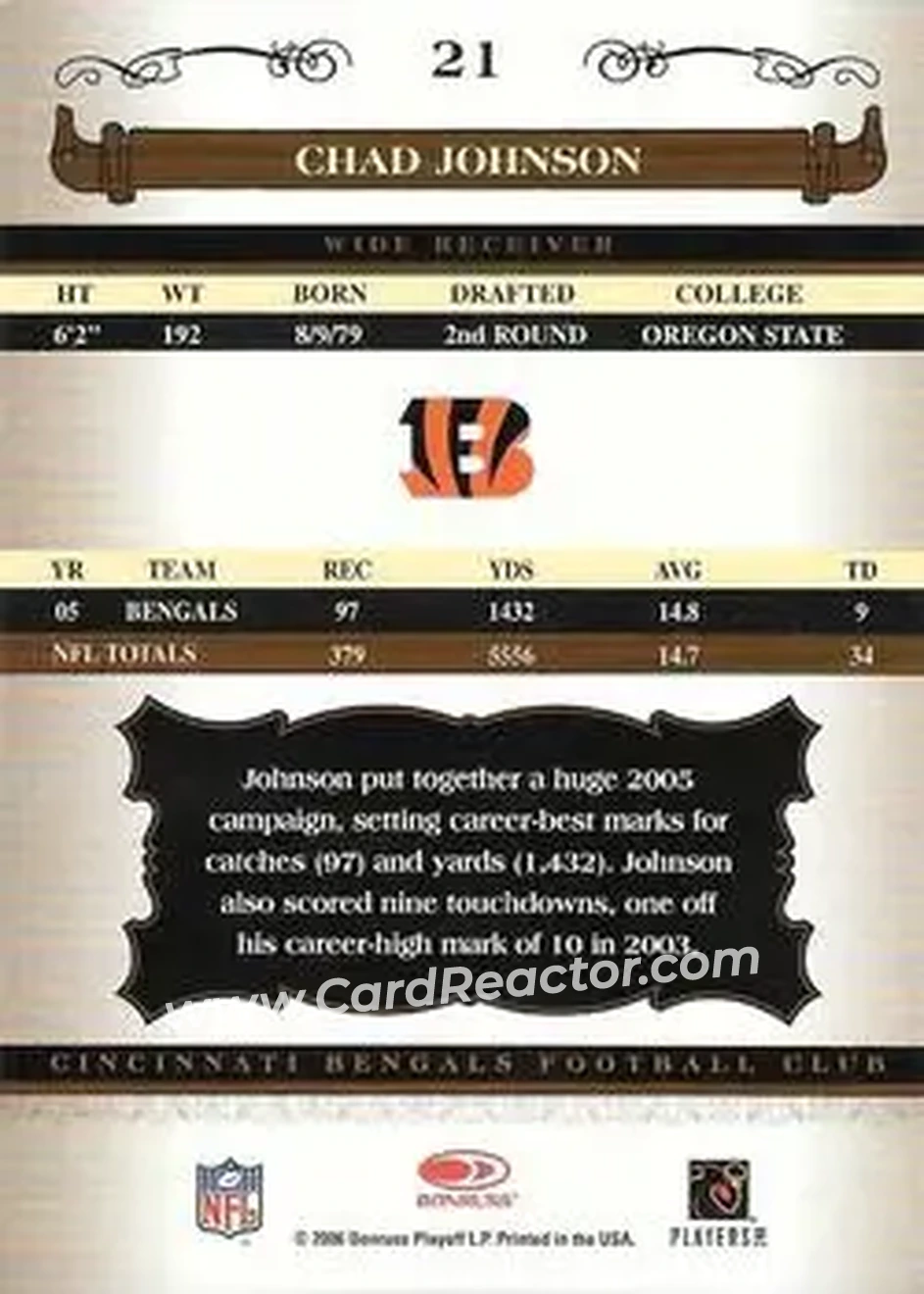 2006 Donruss Classics #21 - Chad Ochocinco - Cincinnati Bengals - Back