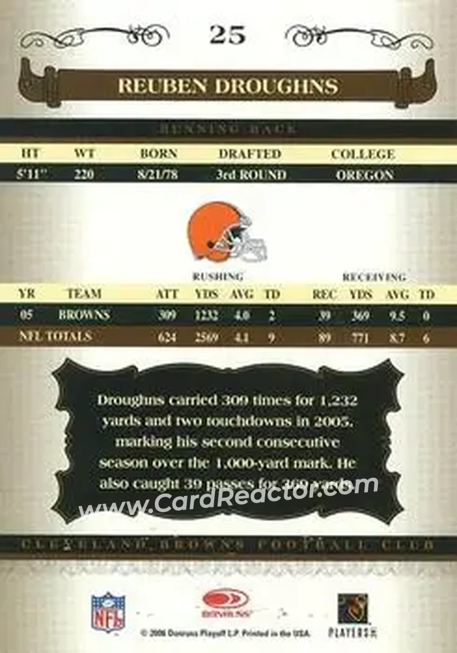 2006 Donruss Classics #25 - Reuben Droughns - Cleveland Browns - Back