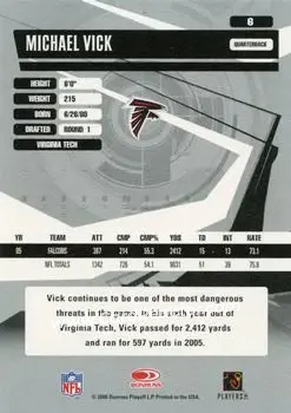 2006 Donruss Elite #6 - Michael Vick - Atlanta Falcons - Back