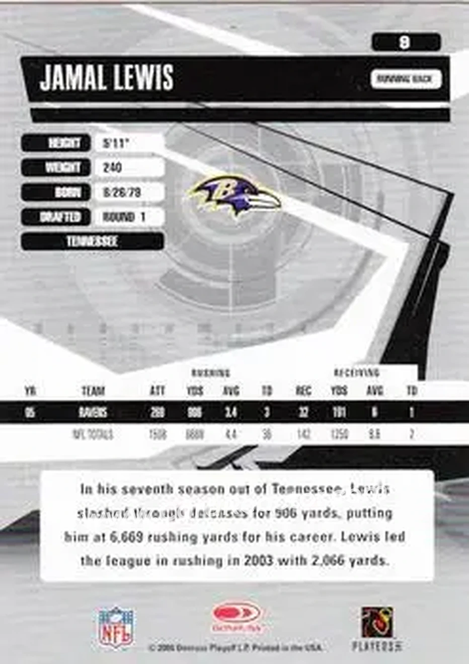 2006 Donruss Elite #9 - Jamal Lewis - Baltimore Ravens - Back