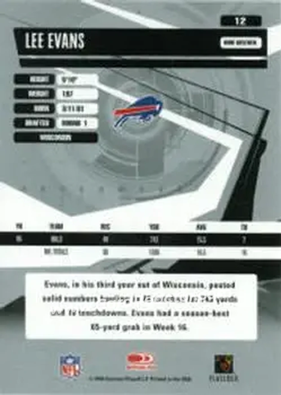 2006 Donruss Elite #12 - Lee Evans - Buffalo Bills - Back
