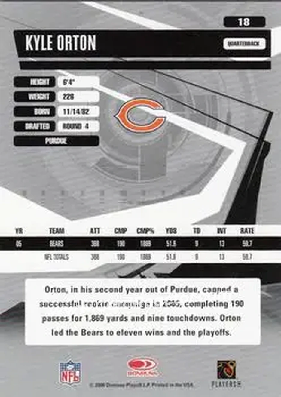2006 Donruss Elite #18 - Kyle Orton - Chicago Bears - Back