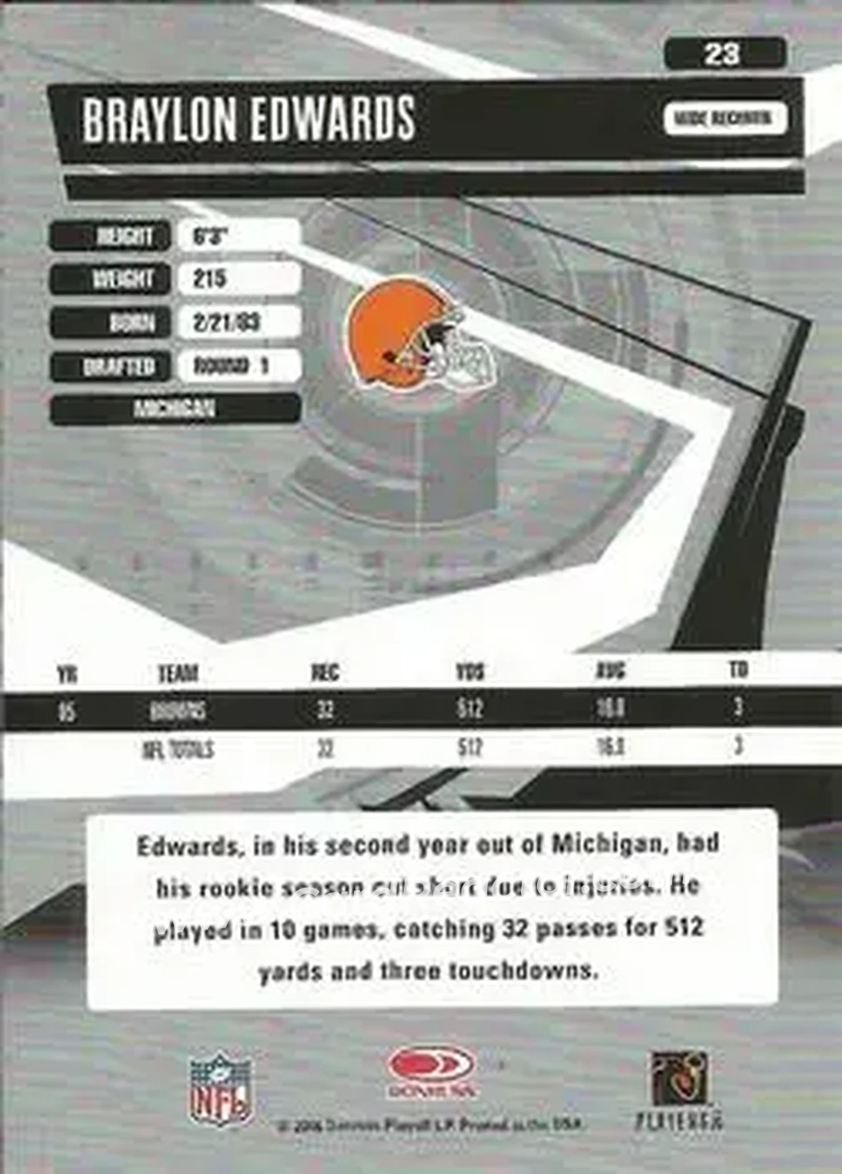 2006 Donruss Elite #23 - Braylon Edwards - Cleveland Browns - Back
