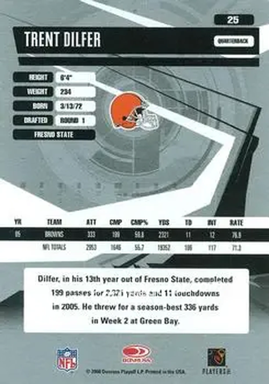 2006 Donruss Elite #25 - Trent Dilfer - Cleveland Browns - Back