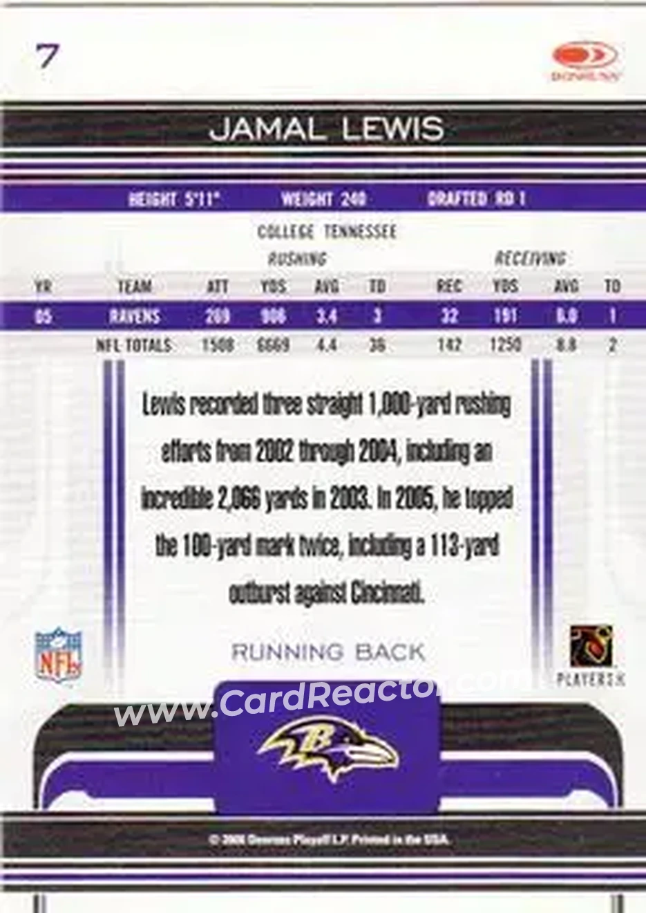 2006 Donruss Gridiron Gear #7 - Jamal Lewis - Baltimore Ravens - Back