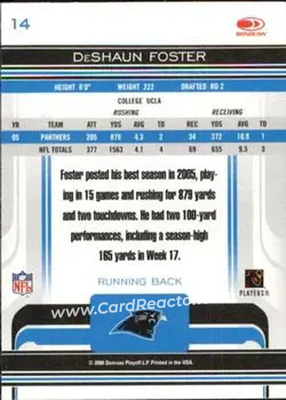 2006 Donruss Gridiron Gear #14 - DeShaun Foster - Carolina Panthers - Back