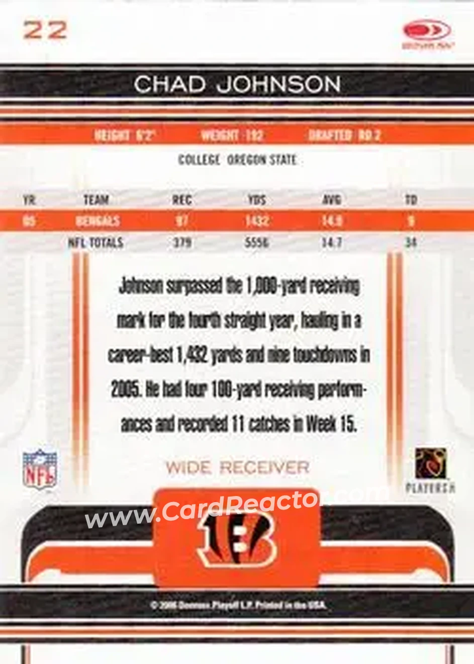 2006 Donruss Gridiron Gear #22 - Chad Ochocinco - Cincinnati Bengals - Back